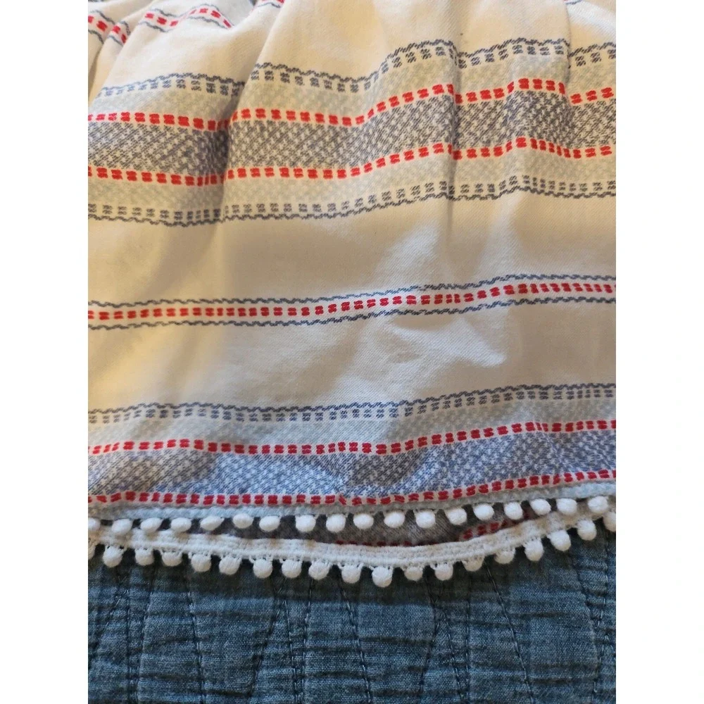 OshKosh B'gosh Kids Denim Overalls Dress Striped Skirt White Red Blue 18-24month